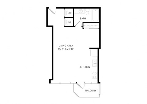Floor plan for studio, 1 bath, 585 sqft